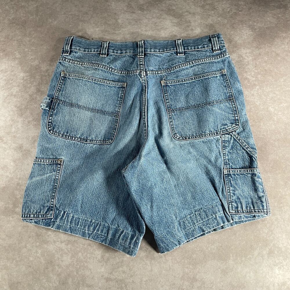 Vintage 00s Basic Editions Men's Waist 34 Denim Jean Shorts Carpenter Light Wash